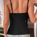 Women's Sleeveless Fringe Camisole Tops V Neck Spaghetti Strap Summer Cami Shirts (Large, Black)