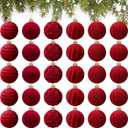 Menkxi 30 Pcs Burgundy Velvet Christmas Balls Ornaments 2 Inch Flocked Christmas Tree Decorations Plastic Red Xmas Hanging Ornaments for Holiday Party Decorations