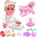 SMILESSKIDDO 14" Baby Doll with Washable Dolls Accessories, Lifelike Soft Babydoll Pretend Play Includes Carrier Bassinet Bed, Doll Clothes, Feeding Set, Gift Idea for Girls 1 2 3+ Year Old