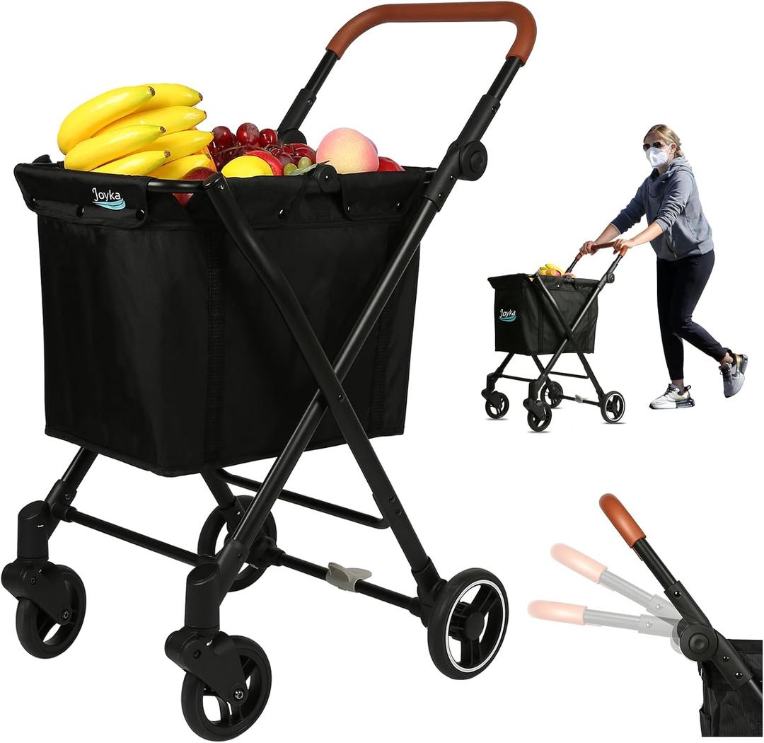 Foldable Cart 55 Liters Utility Cart Shopping Trolleys Height Adjustable Slider for Office Shopping Groceries Laundry