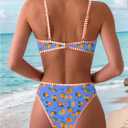 Tainehs Women's Two Piece Bikini Sets O Ring Front Top Ditsy Floral Triangle Swimsuits Cheeky Bathing Suit (Blue, M)