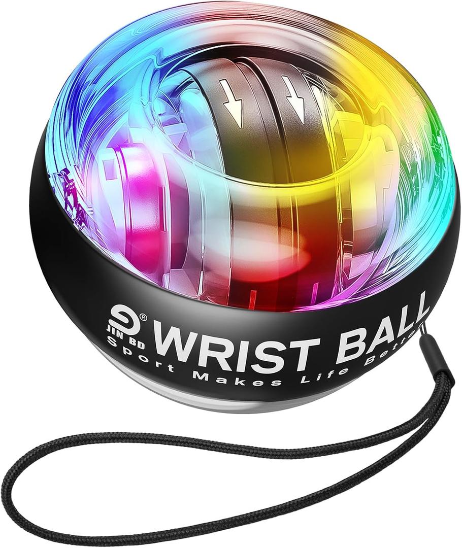 Wrist Trainer Ball Auto-Start Gyroscopic Forearm Exerciser Gyro Ball for Strengthen Arms, Fingers, Grip and Muscles (Black with LED light)