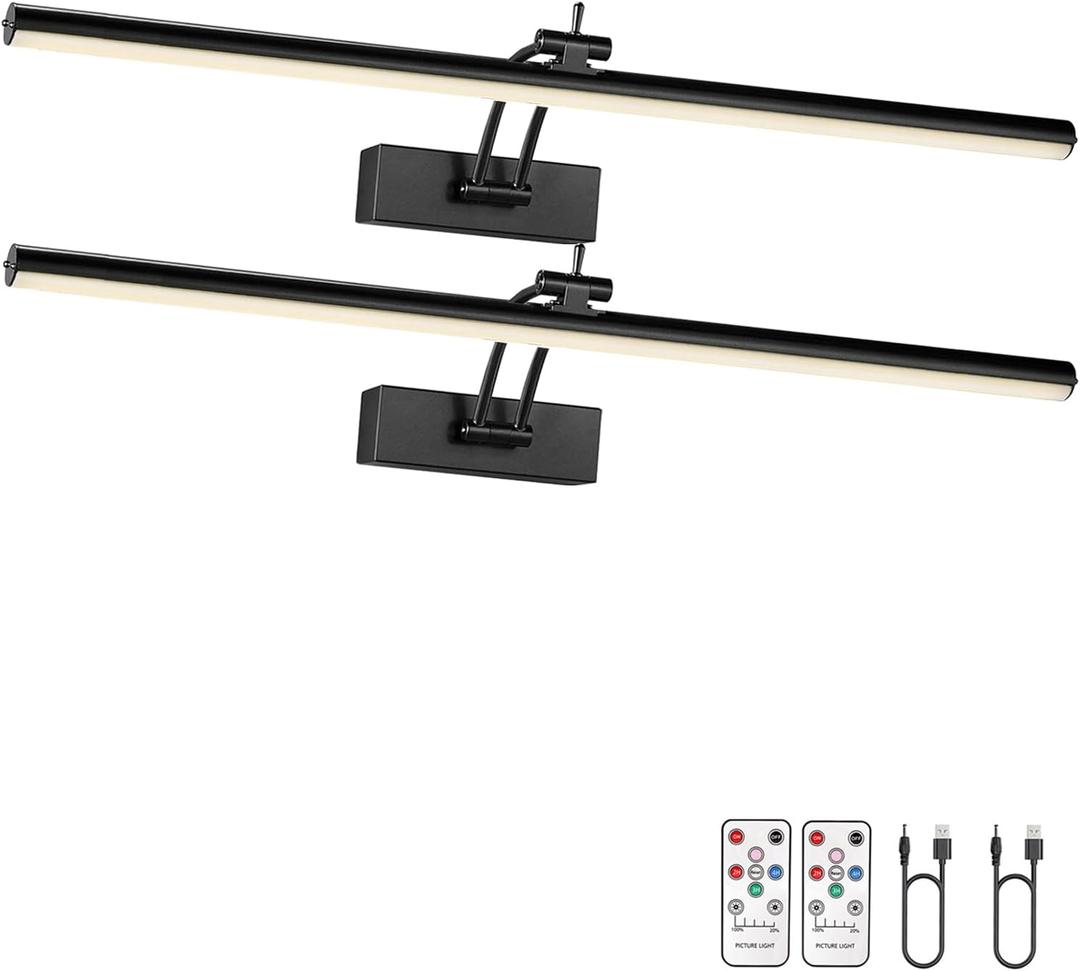 2 Pack 24 inch Picture Light Battery Operated for Wall, Wireless Display Art Lighting for Painting with Remote, Dimmable 6400mAh Picture Frame Lights for Gallery, Black 2 Pack 24 inch Picture Light Battery Operated for Wall, Wireless Display Art Lighting for Painting with Remote, Dimmable 6400mAh Picture Frame Lights for Gallery, Black
