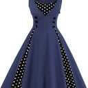 Women Vintage Polka Dot 1950s Rockabilly Halter Audrey Dress Retro Floral Evening Cocktail Swing Dress L