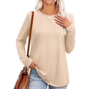 OFEEFAN Womens Long Sleeve Basic Shirts Crew Neck Fall Tops Outfits Clothes 2024 (S)
