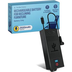 The Blue Cactus Universal Battery Pack for Reclining Furniture with LCD Display  2500mAh Rechargeable Recliner Battery  Compatible with 2-Pin Motion Furniture - Couch, Sofa, Recliner Chair Accessory