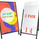 A Frame Sidewalk Sign 24x36 Inches Sandwich Board Signs Outdoor, Heavy Duty Double-Sided A Frame Sign Holder with 2 Anti-Glare Covers & Corrugated Plastic Boards, 2 Pack