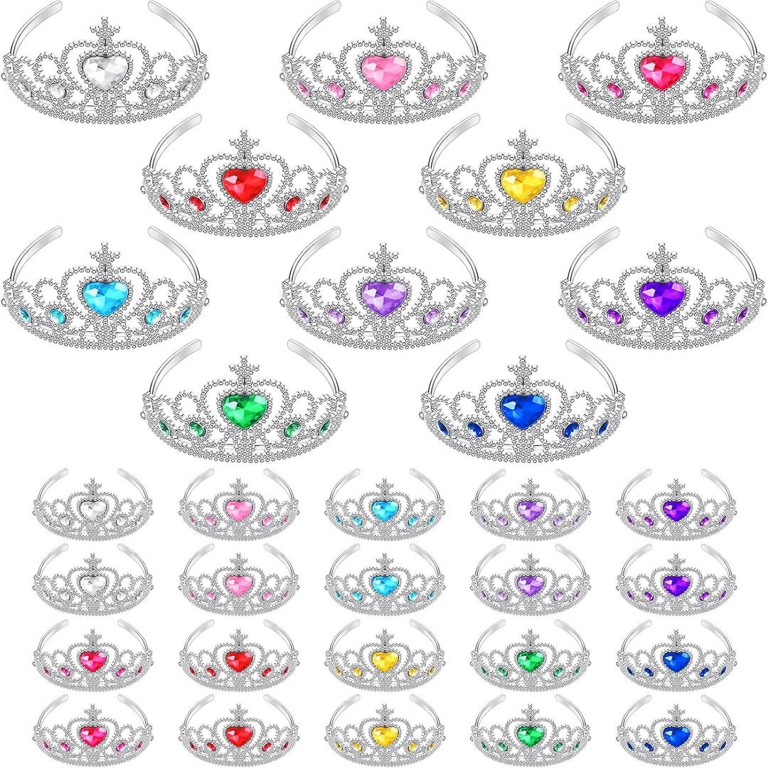 30 Pcs Princess Crown Set Tiaras for Girls Plastic Tiaras Bulk Dress up Costume Party Favors Accessories Kid Birthday (Silver)