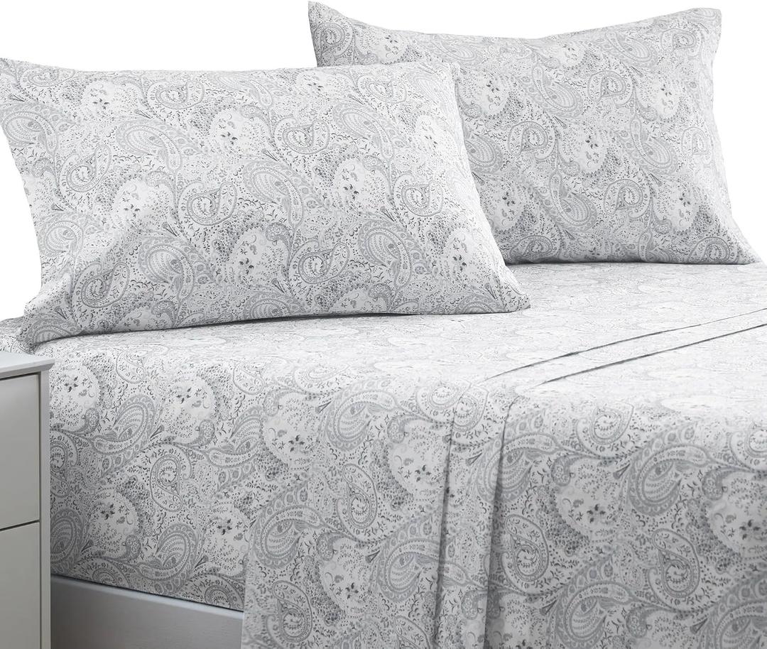 Mellanni King Sheets Set - 4 PC Iconic Collection Bedding - Hotel Luxury, Extra Soft, Cooling Bed Sheets - Wrinkle, Fade, Stain Resistant (King, Paisley Gray)