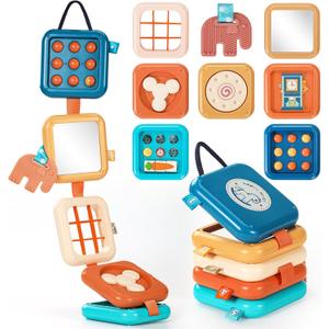 Busy Board for 1 Year Old, Travel Toys for Toddlers 1-3, Montessori Busy Board - Car Airplane Essentials, Sensory Activity Cube Birthday Gifts for Baby Infant Boy Girl