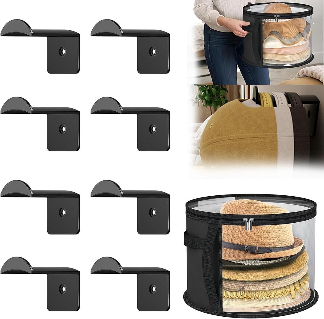 Adhesive Hat Hooks for Wall-8 Pack Hat HolderHat OrganizerCowboy Hat RackStrong Adhesive Cap HolderCap Organizer for Baseball Caps- BlackHat Storage