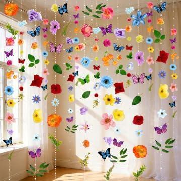 10 PCS x 7.2 ft Flower Garland Hanging Floral Garland with Butterfly Wall Decor, Green Leaves Spring Garland 3D Artificial Flowers for Wedding Backdrop Party Birthday Home Garden Wall Arch