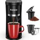 Small Single Serve Coffee Maker, Fast Brew for K-Cup & Ground Coffee, 6-12 Oz Brew Sizes, One-Button Single Cup Coffee Maker, Coffee Machine with Descaling Reminder