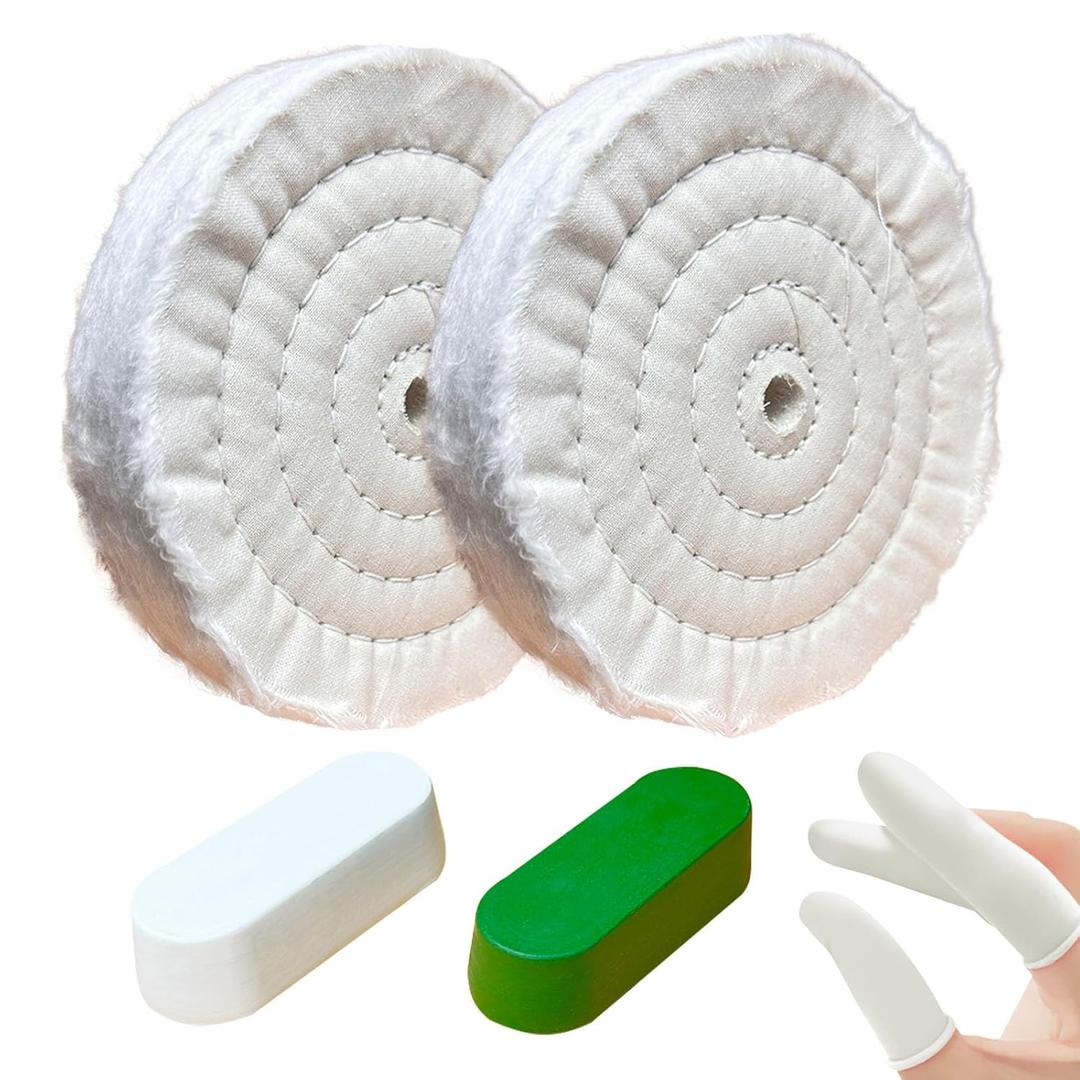 2 Pcs 6 in Extra Thick (70 Ply) Cotton Buffing Polishing Wheel, 1/2-Inch Arbor Hole, for Bench Grinders, with 2 Polishing Compounds, for Polishing Metal/Brass/Chrome/Jewelry Etc