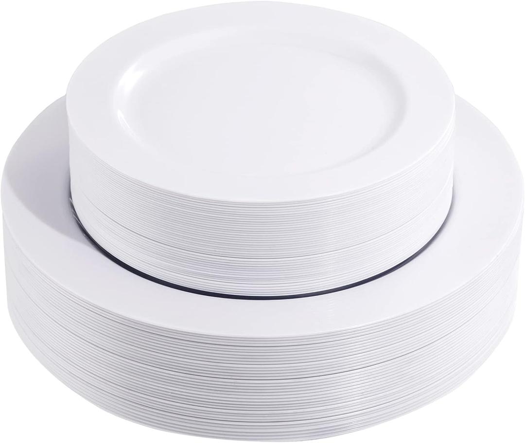 FLOWERCAT 60PCS White Plastic Plates - Heavy Duty White Disposable Plates for Easter Party/Wedding -serve for 30 guests Include 30PCS 10.25" & 30PCS 7.5" Plates for Party