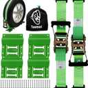 UTV Wheel Chock Tie-Down Kit - 4,500lb Break Strength Heavy Duty Trailer Tire Straps System - 2Pack 2" x 8' E Track Ratchet Straps for SXS, UTV, ATV, Lawn Mower (Bright Green)