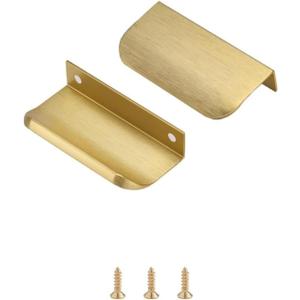 Satanga Edge Finger Tab Pulls for Cabinets Invisible Kitchen Concealed Aluminum Flat Hidden Drawer Pull Easy to Install Pack of 5 Brushed Brass 3.15inch 80mm Overall Length