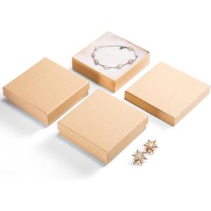MESHA Jewelry Boxes Bulk 96PC, Matte Cardboard Gift Boxes, Cotton Filled Box with Lids, Brown 3.5x3.5x1 Inch, Bulk Square Small Kraft Gift Boxes
