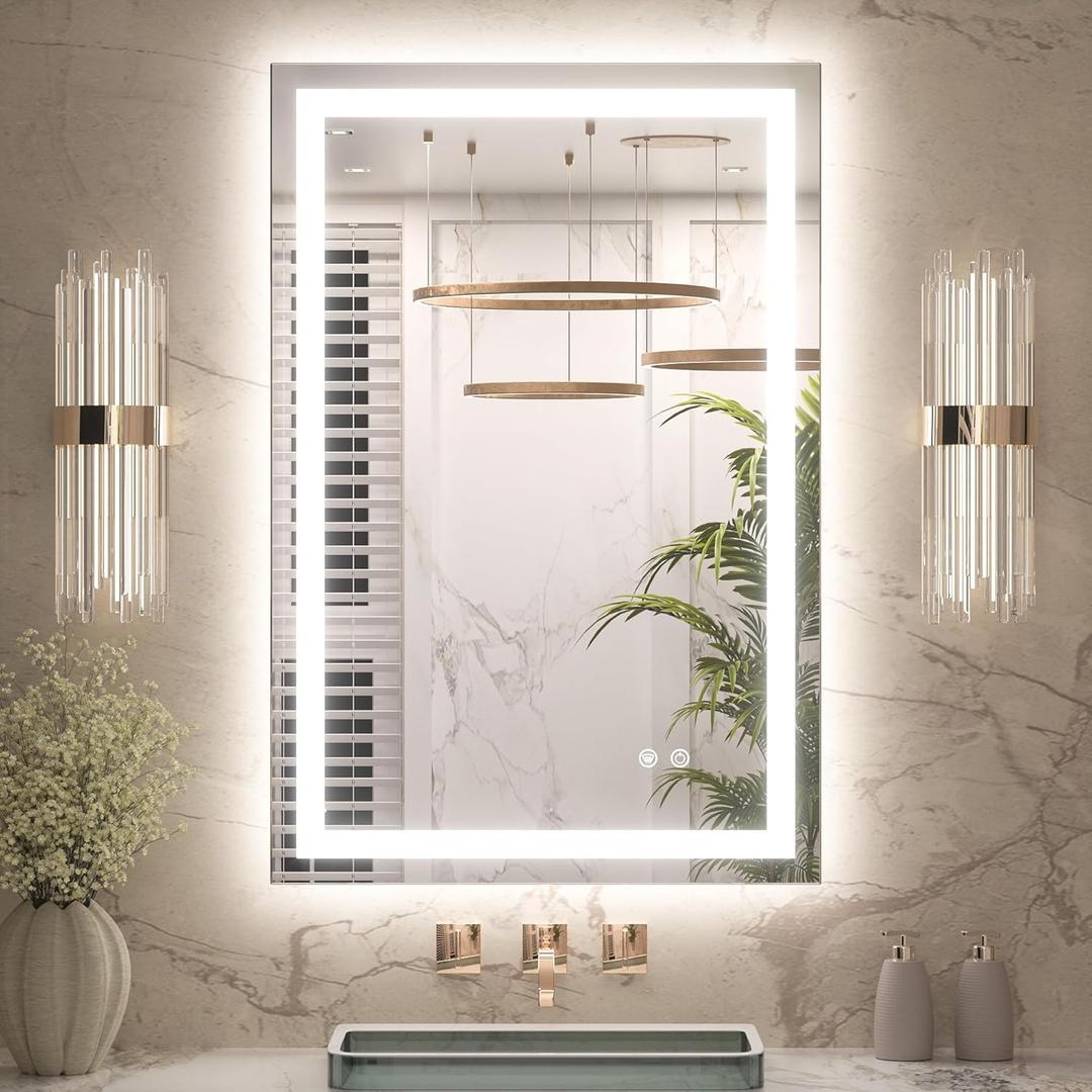 24" x 36" Lighted Mirror for Bathroom Wall, LED Mirror with Frontlit & Backlit, Dimmable 3-Color Lights, HD Tempered Glass, UL-Listed LED Driver