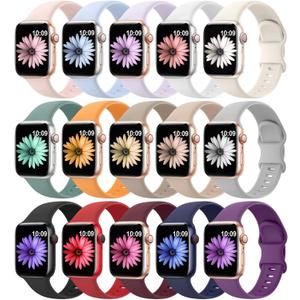 15 Pack Soft Silicone Bands Compatible with Apple Watch Band 44mm/45mm/46mm/49mm/42mm(series 3 2 1) for Women Men,Sport iWatch bands Replacement Strap Wristbands for iWatch SE Series 10 9 8 7 6 5 4 3