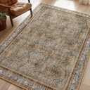 Phantoscope Washable Area Rug 6'x9' Non-Slip, Vintage Neutral Rugs for Living Room, Bedroom, Dining Room, Distressed Boho Floral Medallion Pattern, Low-Pile Foldable Carpet, Brown/Charcoal Spice
