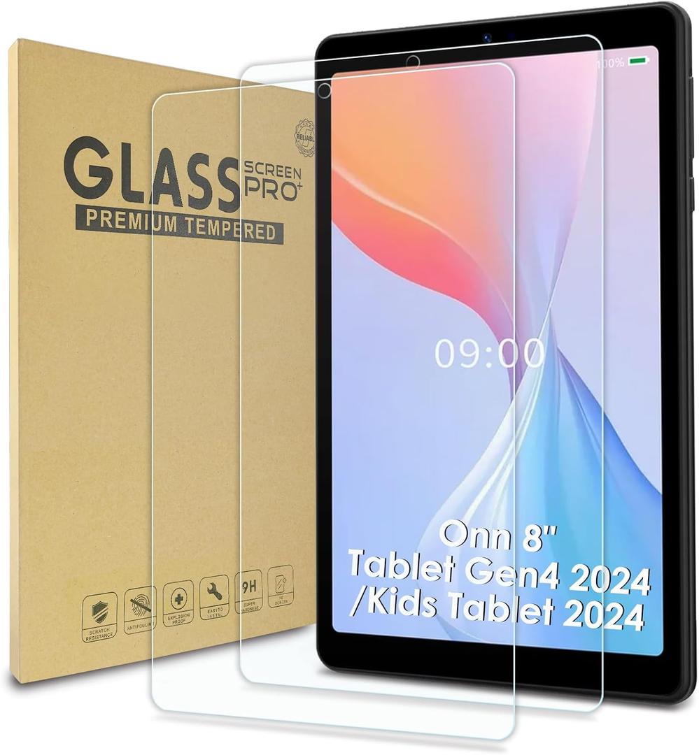 WD&CD 2 Pack Screen Protector Compatible with Onn 8" Tablet Gen4 2024/ Onn Tablet 8" Kids 2024, Case Friendly Tempered Glass for Onn 8inch Tab let Pro【Anti Scratch 】【Anti Bubble】【High Definition】