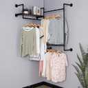 Industrial Pipe Clothing Rack, Wall Mounted Heavy Duty Garment Rack with Wood Shelf, Rustic Metal Closet Organizer for Bedroom, Laundry Room & Retail Store Display, Black, 58”W x 12”D x 46”H