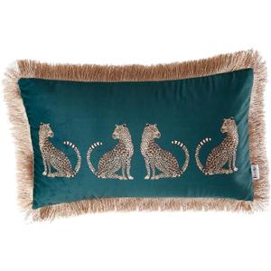 Lumbar Decorative Throw Pillow Cover with Tassels Leopard Pattern Cushion Cover Luxury Style Soft Velvet Pillowcase for Sofa Couch Bedroom (12"x20",Dark Green)
