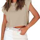 Tankaneo Womens Short Sleeve Cropped T-Shirts Summer Rolled Dolman Sleeve Crop Tops Casual Round Neck Solid Short Basic Tees, L