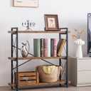 HCHQHS Bookshelf, 3-Tier Industrial Bookcase, Rustic Open Book Shelf, Wood and Metal Horizontal Bookshelves