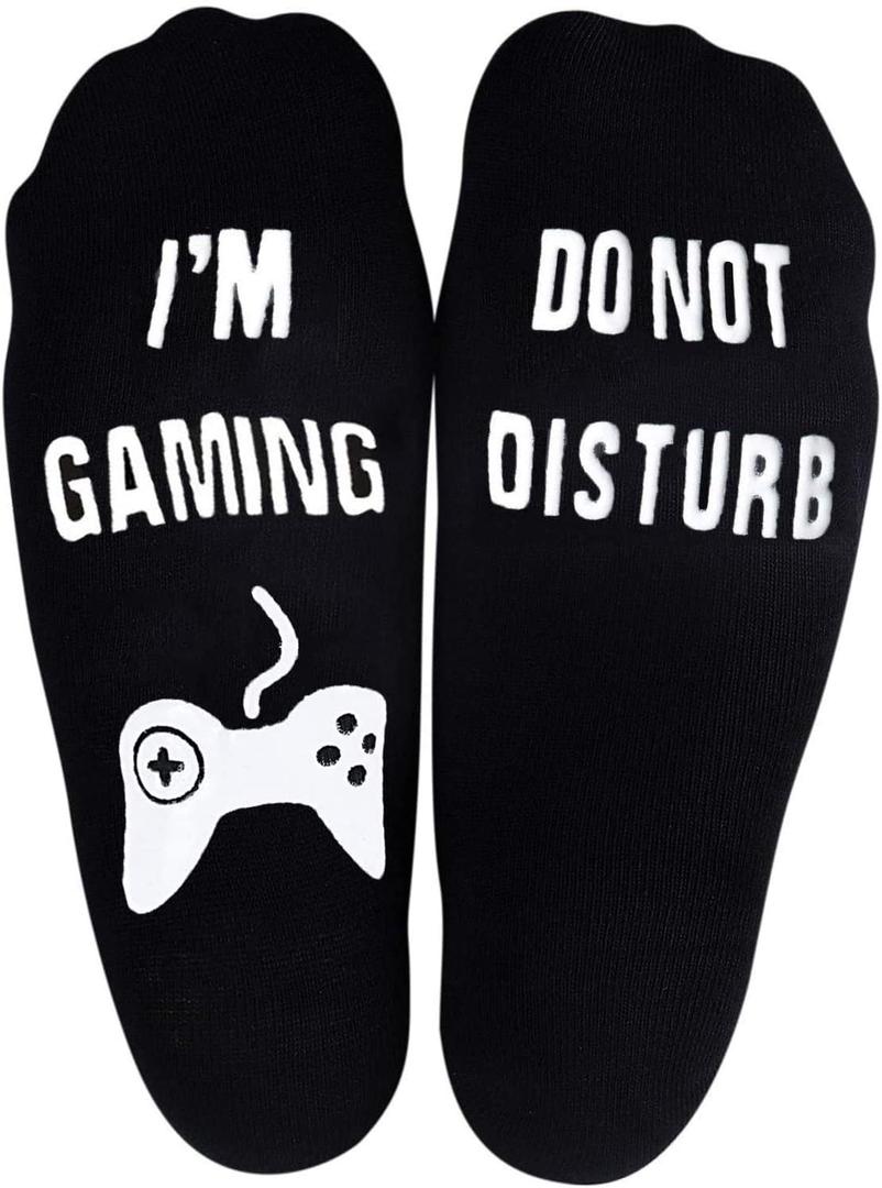 4 x Novelty Gamers Socks Gifts For Christmas,Birthday,Video Game Gifts,Funny Saying Crew Socks for Men,Women and Teens (Black)