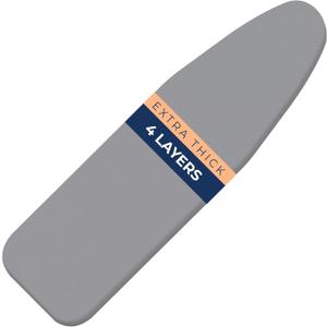 Ironing Board Cover and Pad Extra Thick Heavy Duty Padded 4 Layers, Silver Coated Ironing Board Cover, Non Stick Scorch and Stain Resistant Standard Size 15x54 Inch with Elasticized Edges (Gray)