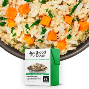 JustFoodForDogs Pantry Fresh Wet Dog Food, Complete Meal or Topper, Chicken & White Rice Human Grade Recipe - 12.5 oz (Pack of 6)