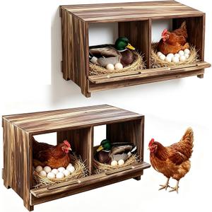 Wooden Chicken Nesting Box, Wall‑Mountable Freestanding Stackable, 4 Holes