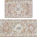 Pauwer Anti Fatigue Kitchen Mat Set of 2 Non Slip Kitchen Mats for Floor Cushioned Kitchen Rugs Comfort Standing Mat Farmhouse Waterproof PVC Foam Kitchen Floor Mat Runner (17"x28"+17"x48"--0.4", Vintage Cream Tan)