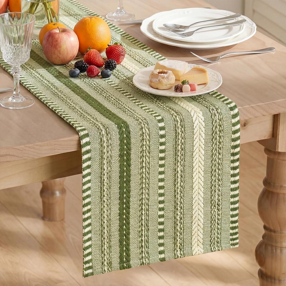 Artoid Mode Army Green Farmhouse Woven Table Runner, Seasonal Holiday Rustic Kitchen Dining Table Decoration for Home Party Decor 12x60 Inch