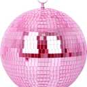 Mirror Ball, MUZTOP 10 Inch Disco Ball with Hanging Ring, Light Mirror Ball for Disco Parties DJ Stage Wedding Christmas Home Decor, Pink