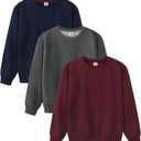 3 Pack Boys Sweatshirts Fleece Cotton Boys Long Sleeve Shirts Crewneck Kids Sweatshirts Soft Pullover Tops for Kids, Large, Deep Grey, Navy Blue, Burgundy