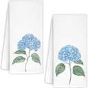 Blue Hydrangea Floral Kitchen Towels, Rustic Hydrangea Botanical Hand Towels for Bathroom Decor, Cottagecore Flower Aesthetic Dish Tea Towels for Kitchen Decor, 16x24 Inch
