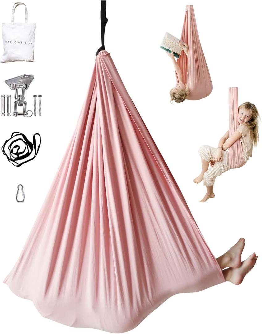 Marlowe & Co Indoor Outdoor Double Layer Cotton Sensory Compression Swing, Special Needs Therapy Swing, Holds 200 pounds, 360 Swivel Hardware Included, Vintage Rose
