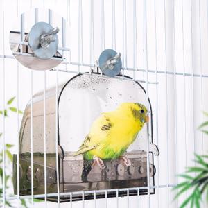 Bird Bath for Cage  Multi-Functional Parakeet Bath Box with Convenient Bottom Drawer, Acrylic Material, Perfect for Breeding and Various Birds (Gray)