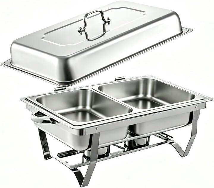 Stainless Steel Chafing Dish Foldable Food Warmer, 2lattices Fuel Holder Included, Food Warmer, 24.8"L x 14.17"W x 10.83"H