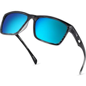 KastKing FlatRock Polarized Sport Sunglasses for Men and Women, Ideal for Driving Fishing Cycling Running, UV Protection (Frame: Gloss Tal Gray /Lens: Smoke - Blue Ocean Mirror)