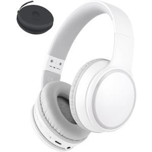 rockpapa E9 Over Ear Bluetooth Headphones for Kids Children Boy Girl Adult, Stereo Foldable Wired/Wireless Headphones with Microphone for School Travel Tablet PC TV, Include Case, White Grey