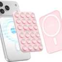 Klearlook Magnetic Suction Phone Mount for MagSafe Case, Silicone Sticky Phone Grip Holder for iPhone 16/15/14/13/12 Series, Removable Hands-Free Video/Selfie, Women Girl Teen Gift, Light Pink