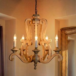Sedelan Farmhouse Chandelier, Wood Chandeliers for Dining Room, French Farmhouse Chandelier 5-Light Candle Wooden Chandelier for Bedroom, Rustic Lighting for Entryway Living Room, E12