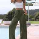 Faleave Women's Cotton Linen Summer Palazzo Pants Flowy Wide Leg Beach Trousers with Pockets (Black)