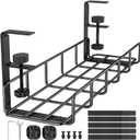 Under Desk Cable Management Tray, 15.7'' No Drill Steel Desk Cable Organizers, Wire Management Tray Cable Management Rack, Desk Cable Tray with Wire Organizer and Desk Cord Organizer