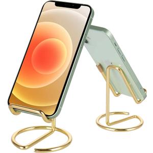 ROPOSY Cell Phone Stand for Desk, Cute Metal Gold Cell Phone Stand Holder Desk Accessories, Compatible with All Mobile Phones, iPhone, iPad (1 pack)