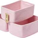 Small Storage Baskets for Organizing | Closet Organizer Bins | Shelf Toy Basket | Woven Rope Baskets | Cube Decorative Box | Shallow Basket | 13x8.5x5.1 | 3 Packs Pink